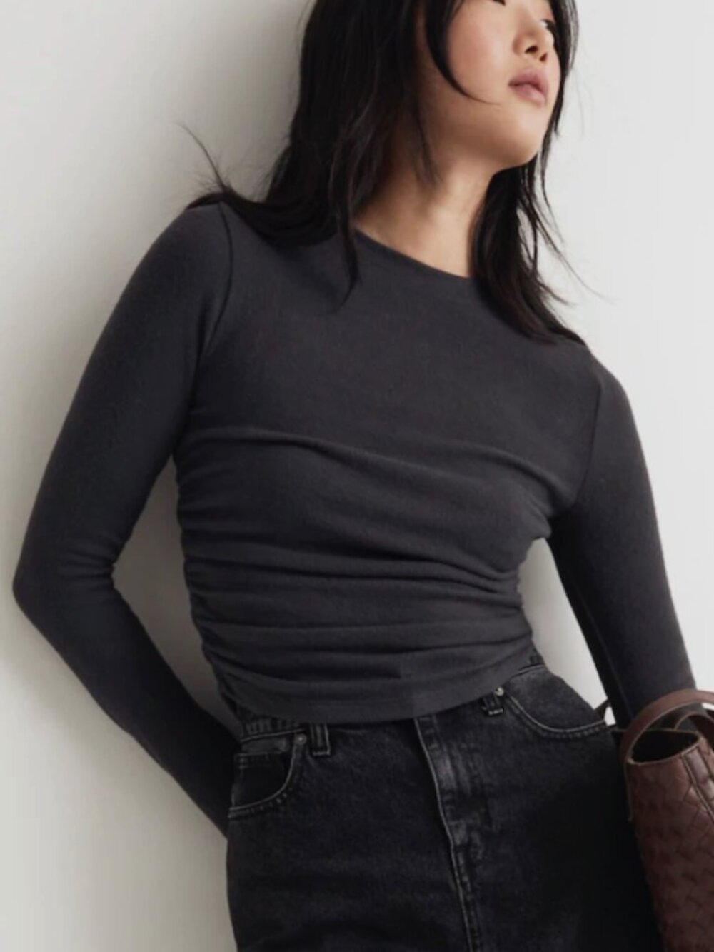 Madewell Brushed Jersey Ruched Long Sleeve Tee Sz: XL